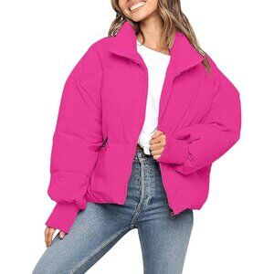 👑Women's Winter Puffer Jacket Pink Outerwear Long Sleeve Short Warm Coat